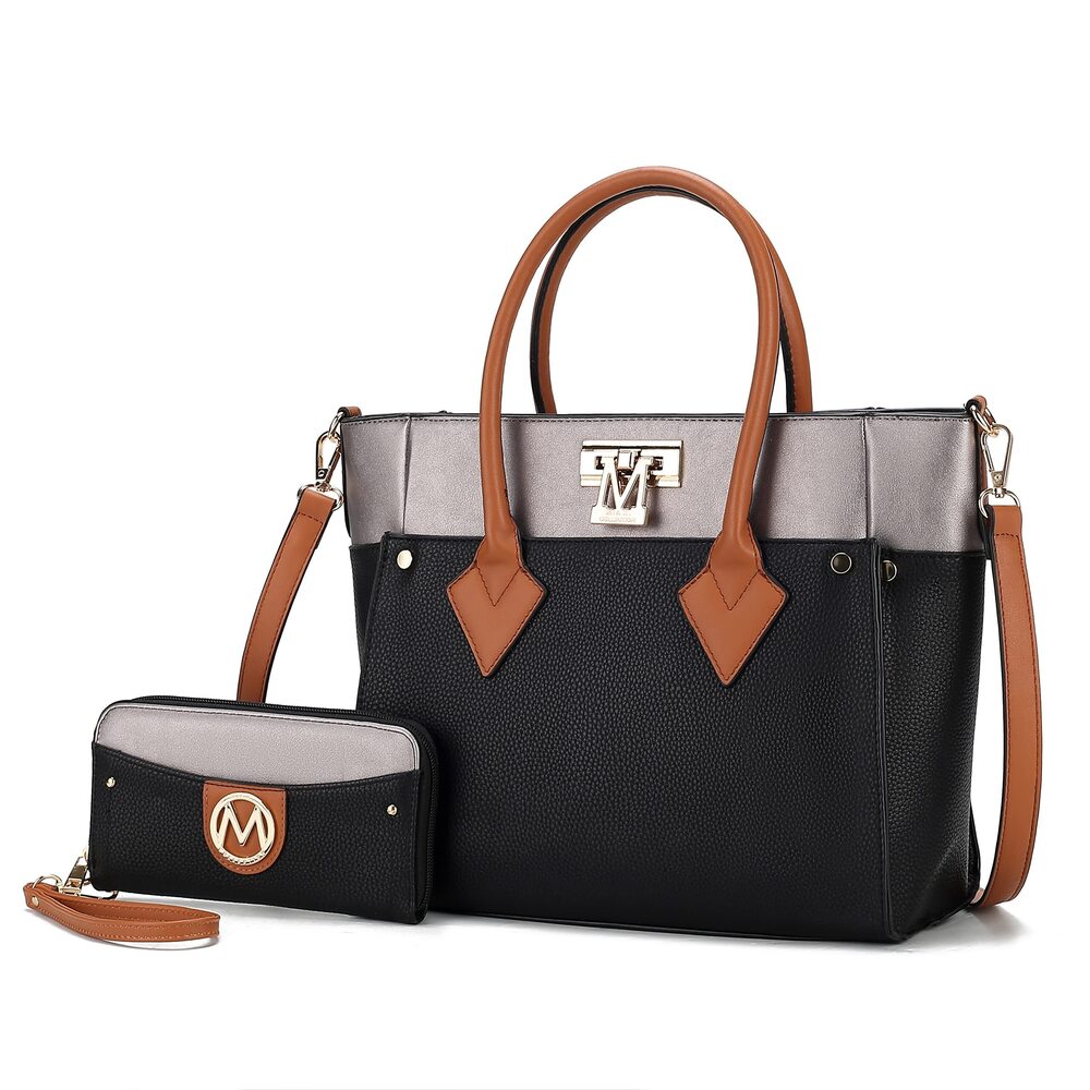 1239 Designer Tote Bag , Vegan Leather a Color-Block Fashion Handbag Purse